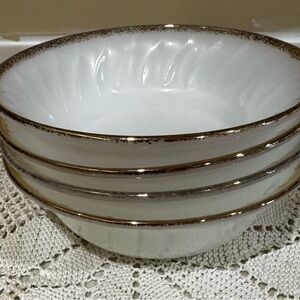 Vintage FireKing White individual fruit Bowls (nappies) with Gold Rim -